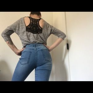 Sparkle & Fade Crochet Back Marble Black Top Y2K